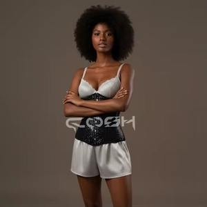 Corsés de lentejuelas negras brillantes con varillas de acero bajo el busto para fiestas y atuendos de moda - Product Image 3