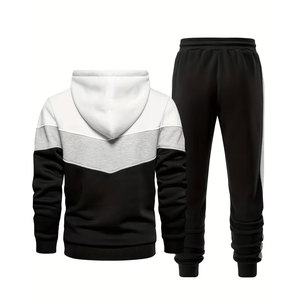 Ensemble de survêtements pour hommes 2 pièces, tenue décontractée à capuche, blocs de couleurs contrastées, ensemble de survêtement de sport pour jogging - Product Image 2