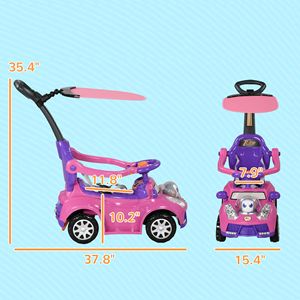 3-in-1 Pink <b>Push</b> <b>Car</b> with Music Horn Canopy & Safety Guardrail Sliding <b>Car</b> Toy with Removable Handle - Product Image 3