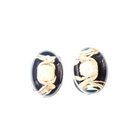 Cabochon ovale en plastique, spécimen de crabe véritable, 12x18 mm, noir moderne, fond plat, pour artisanat et fabrication de bijoux
