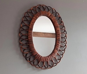 Oval Rattan <b>Mirror</b> Natural Handwoven Wall Frame For Daily Grooming For Makeup Hair Styling And Skincare Routine From India - Product Image 1