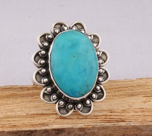 Wholesale Shree Jaipur Silver Natural Oval Turquoise Sterling Silver Bezel <b>Set</b> Classic Statement <b>Ring</b> for <b>Men</b> Women Unisex - Product Image 1
