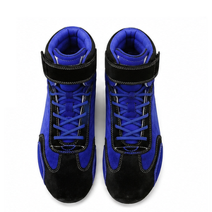 Bottes moto bleues en cuir véritable avec semelle extérieure en caoutchouc, fermeture auto-agrippante, bout fermé, antidérapantes, toutes saisons, semelle intermédiaire en EVA - Product Image 3