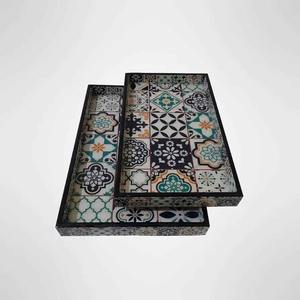 ชุดถาดเสิร์ฟขนาดใหญ่แบบซ้อนกัน ถาดไม้ MDF ลายเคลือบตกแต่ง รูปทรงสี่เหลี่ยมผืนผ้า สไตล์อเมริกัน สำหรับจัดเลี้ยงอาหารเช้า - Product Image 2