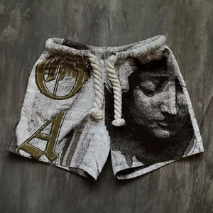 Pantalones Cortos Estampados 100% Algodón para Hombre con Cintura Ajustable, Estilo Casual Urbano, Diseño Artístico en Tono Gris, Logotipo Frontal - Product Image 3