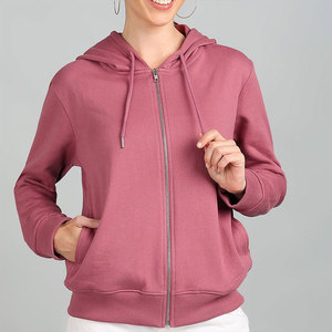Sudadera con capucha y cremallera para mujer, OEM ODM, con cordón ajustable, manga larga, color liso, de algodón transpirable, estilo urbano, oversize - Product Image 3