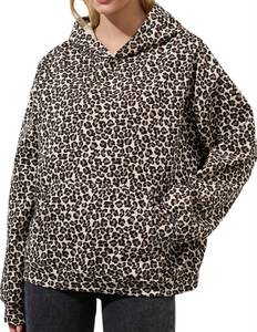 Sweat à capuche oversize imprimé léopard grande taille 100 % coton tricoté écologique respirant style streetwear pour l'automne - Product Image 4