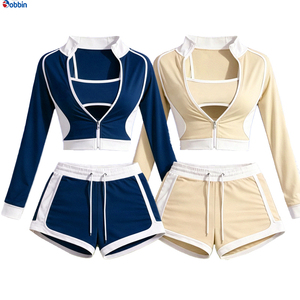 Conjuntos Deportivos de Verano para Mujer, Ropa Urbana Personalizada, Chaqueta de Manga Corta con Cierre y Pantalones Cortos, Conjunto de 3 Piezas, Tendencia en Ventas - Product Image 4