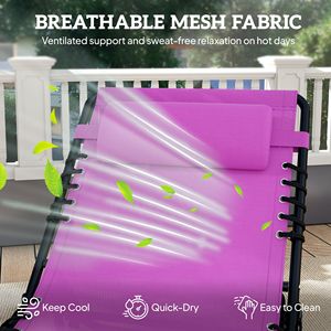 2 Sedie a Sdraio Pieghevoli Viola per Piscina e Spiaggia con Schienale Reclinabile a 4 Posizioni, Cuscino, Rete Traspirante e Seduta con Elastici - Product Image 5