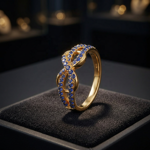 Bague Éternité Luxueuse en Argent 925 Plaqué Or avec Zircon Bleu Sertie à Griffes – Bijou Fin pour Mariage, Fête, Cadeau pour Femme - Product Image 3