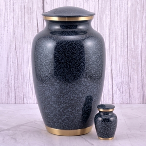 Urna funeraria para adultos de latón gris y dorado con superficie brillante para guardar cenizas humanas, urna conmemorativa para funerales. - Product Image 1