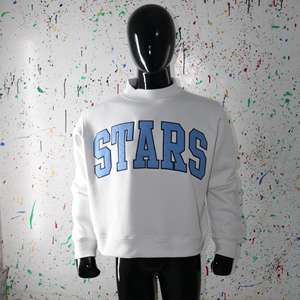 STARS ASH GREY <b>Mock</b> <b>Neck</b> Sweatshirt 100% SLY BUE Applique Embroidery wide <b>neck</b> Sweatshirt Finer Threads - Product Image 3