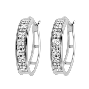 Pendientes de Aro de Oro Blanco de 14K con Diamantes Naturales de Corte Redondo de 0.60 TCW |   Pendientes de Aro Clásicos con Dos Líneas de Circonitas, Joyería Fina para Mujer - Product Image 2