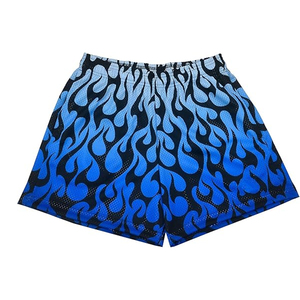 Quick Dry Custom Sublimation 100% Polyester Canvas Fabric Breathable Mid Elastic Waist Sporty Flame Pattern Men Fitness Gym - Product Image 3