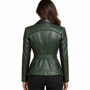 Veste en cuir pour femme, vêtement d'extérieur décontracté, tissu en cuir PU lisse, fermeture éclair sur le devant, coupe confortable, streetwear moderne, OEM - Product Image 2