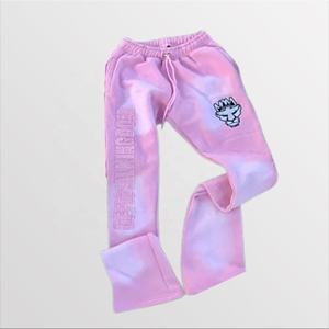 Ensemble de survêtement 2 pièces pour homme en coton, style streetwear imprimé hiver, broderie vieillie, ourlet brut, coupe évasée, sweat à capuche et pantalon de jogging - Product Image 3