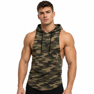 Chaleco Deportivo con Capucha y Estampado de Camuflaje, Transpirable, Sin Mangas, para Hombre, de Algodón y Poliéster, para Gimnasio - Product Image 2