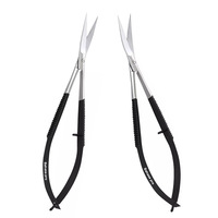 Ciseaux à ressort en acier inoxydable à lame droite et incurvée, marque privée, vente en gros, outil de beauté pour la coupe des sourcils