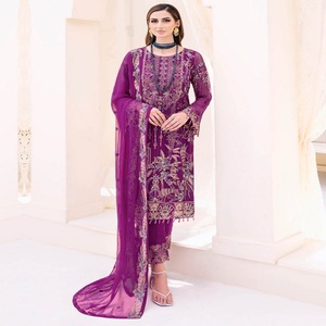 Vestidos de gasa bordados de boda para niñas Traje de diseñador paquistaní de 3 piezas Vol. Ropa de fiesta de Ramsha para el día de la boda - Product Image 6