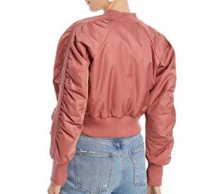 Custom OEM Services Wholesale Pink Color Blank Bomber Jackets With Pockets Crop Top Outerwear Water Resistant <b>Women</b> Jackets - Product Image 2