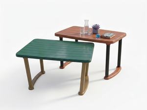 Anax Modern Teak Look <b>Plastic</b> Dining Room Furniture Dining <b>Table</b> Stackable Waterproof Foldable Outdoor <b>Patio</b> Easy Clean - Product Image 3