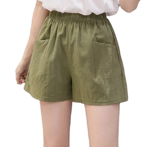 <b>Women</b> Summer Cool Solid Color Cotton Material High Waisted Double Pocket Wide Leg <b>Shorts</b> Comfortable <b>Shorts</b> - Product Image 1
