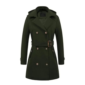 Manteau d'hiver en laine noir long doublé de cachemire de haute qualité pour femme avec logo frontal – Vente en gros - Product Image 4