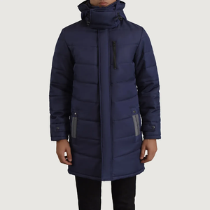 <b>Men's</b> Solid Olive Green Long Puffer Jacket <b>Hooded</b> Zipper Stand Collar Thick Winter <b>Coat</b> - Product Image 5