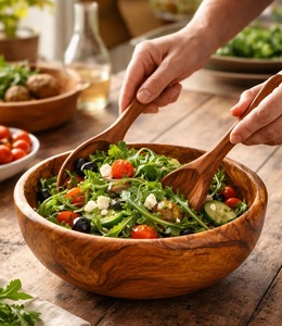 Bol à salade en bois d'olivier fait main, grand centre de table en bois, écologique, durable, artisanal, naturel, de luxe - Product Image 2