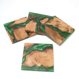 Handmade Wood Epoxy Resin <b>Coaster</b> Set Round 100mm Green Inlay Non Slip Modern Design From REHMAN CRAFT - Product Image 2