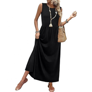 Robes d'été WIHOLL pour femmes 2026 – Robes longues et fluides sans manches coupe trapèze avec poches - Product Image 1