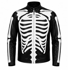 Men's Black Cowhide Leather Skeleton <b>Biker</b> <b>Jacket</b> with Rib Cage Bone Design - Product Image 1
