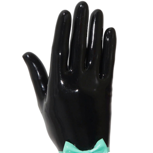 Black PU Wrist-Length <b>Gloves</b> With Mint Bow Sweet Style Party Wear - Product Image 2