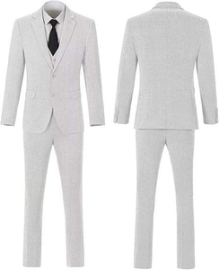 Traje de 3 Piezas para Hombre, Color Gris Claro, Estilo Británico, Ropa Formal de Negocios, Cuello de Solapa, Antiarrugas, Poliéster - Product Image 6