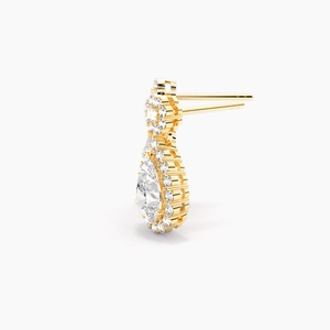 Boucles d'oreilles pendantes Minuetto en or massif 14 carats plaqué rhodium avec halo de diamants de laboratoire taille poire, certifiées IGI, bijoux de luxe raffinés - Product Image 4