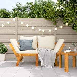 Banc de jardin 2-en-1 réglable en bois d'acacia massif blanc crème, bancs de patio - Product Image 1