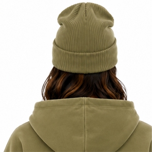 Bonnet unisexe à revers vert olive, brodé, pour temps froid, style décontracté, confortable, personnalisé - Product Image 2