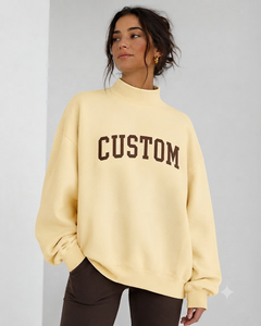 Sweat-shirt oversize à col montant pour femme en molleton de coton épais, vêtement personnalisé de qualité supérieure coupé et cousu sur mesure - Product Image 1