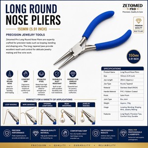 <b>Long</b> Round <b>Nose</b> Pliers 150mm Precision Jewelry Making Wire Looping Tool ZetomedPro - Product Image 4