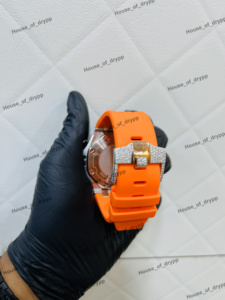 นาฬิกาฮิปฮอปอัตโนมัติประดับเพชรโมอิสซาไนต์แบบเต็มหน้าปัด ดีไซน์หรูหราสำหรับทุกเพศ ตัวเรือนสแตนเลสสตีล สายแบบหัวเข็มขัด - Product Image 5