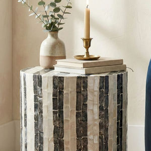 Tabourets cylindriques incrustés de coquillages, mosaïque de nacre naturelle, table de chevet pour la décoration intérieure. - Product Image 2