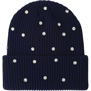 Black Crystal Studded <b>Beanie</b> Hat Rib Knit Winter Warm Cap Unisex Soft Stretch Custom Logo Skull Cap Hat - Product Image 4
