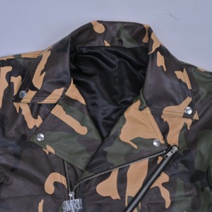 Men Camouflage Leather Moto <b>Jacket</b> Turn-down Collar Zipper Closure Slim Fit Autumn Style Regular Sleeve <b>Jackets</b> with OEM Service - Product Image 5