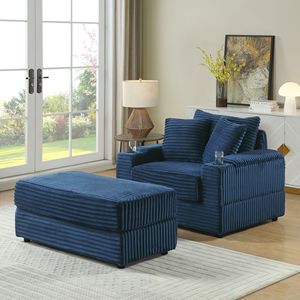 Divano Accogliente per Soggiorno con 2 Cuscini Decorativi e Pouf, Seduta Profonda - Product Image 3