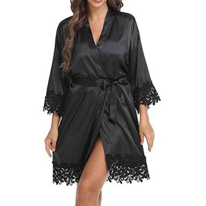 Bata de encaje floral plisada para mujer, kimono transparente, lencería sexy, bata de baño, ropa de dormir transpirable para boda y luna de miel - Product Image 5