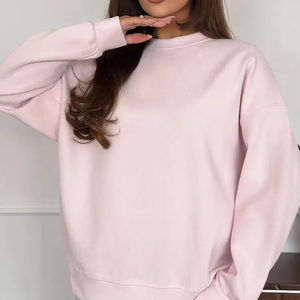 เสื้อสเวตเชิ้ตคอกลมโอเวอร์ไซส์สีชมพูอ่อนสำหรับผู้หญิง ผ้าฟลีซเนื้อหนาคุณภาพพรีเมียม แขนยาว เหมาะสำหรับใส่พักผ่อน - Product Image 1