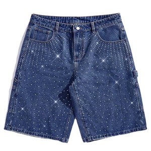Glory Custom Rhinestone Denim Jeans Shorts High Quality Fabric With 4 Pocket Shorts For Casualwear & Streetwear For Unisex - Product Image 1