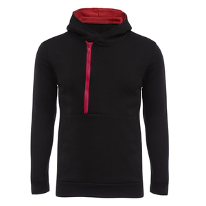 Sudadera con capucha negra para hombre con cremallera roja y forro, corte regular, informal, de punto, para otoño. - Product Image 1