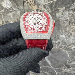 Montre mécanique unisexe en acier inoxydable avec cadran rouge, lunette sertie de diamants, boîtier carré de 40 mm, fonction boussole analogique, étanche 10 bars - Product Image 4