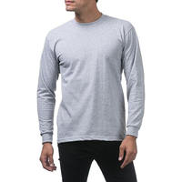Herenshirt met lange mouwen, grijs, O-hals, regular fit, effen, casual, jersey, blanco, geschikt voor digitale print, gebreid, katoenmix, 220 gram